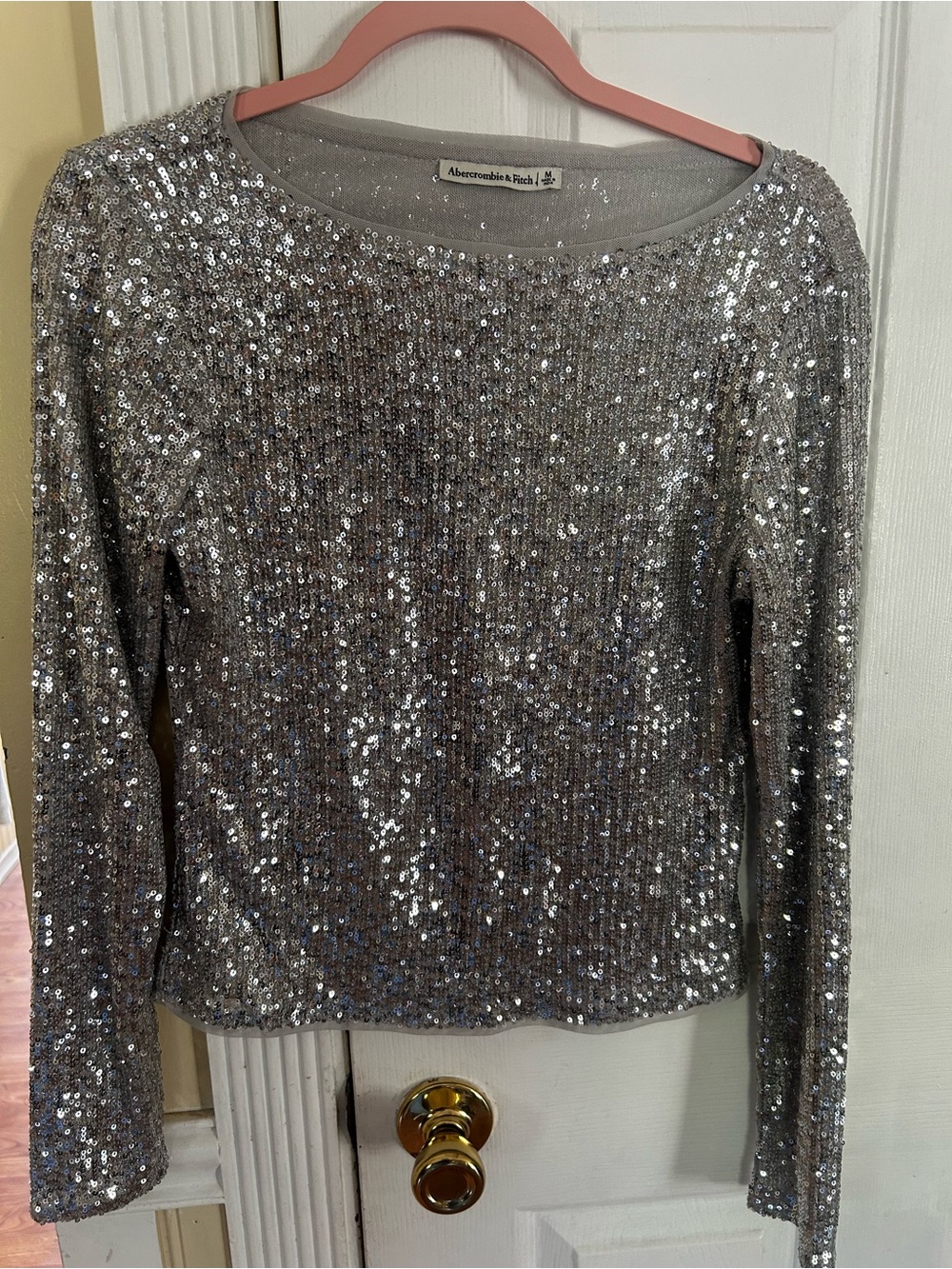 Abercrombie & Fitch Silver Sequin Long Sleeve Top